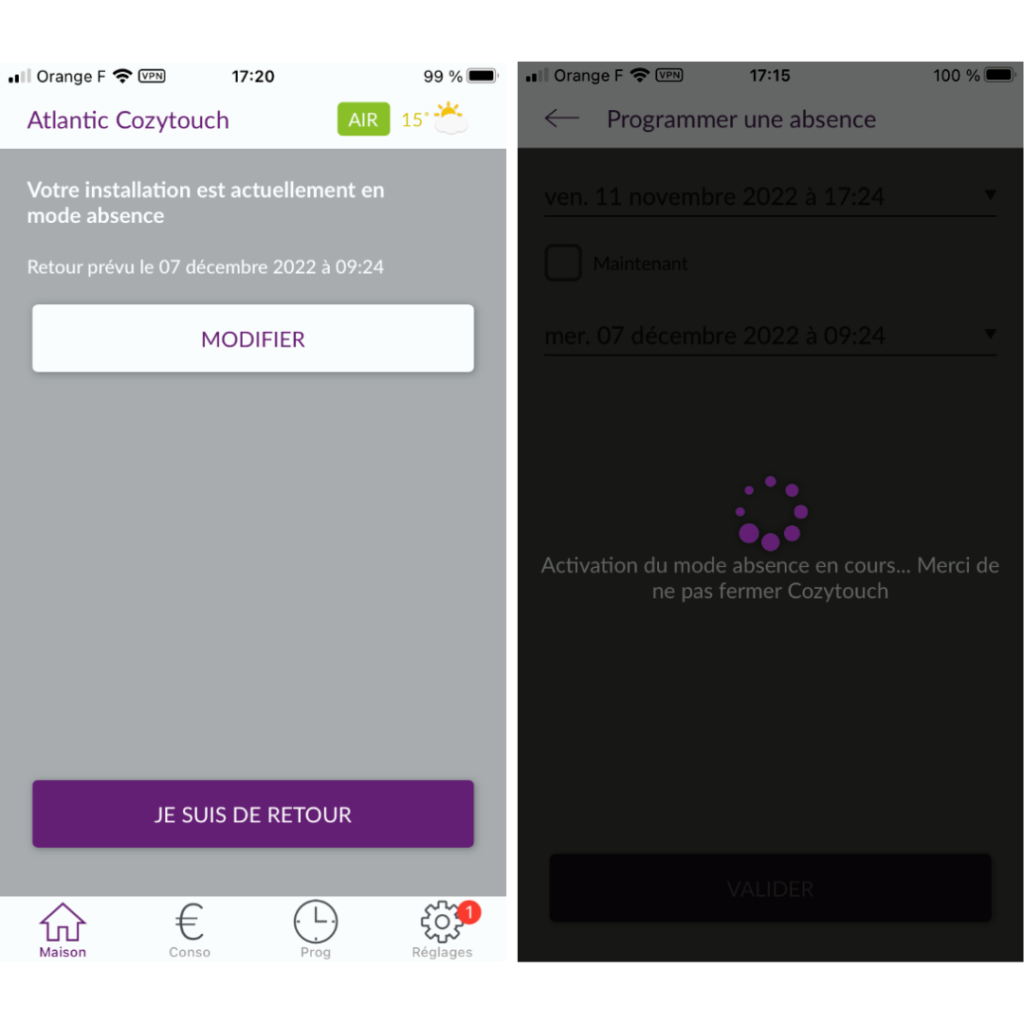 Activation du mode absence